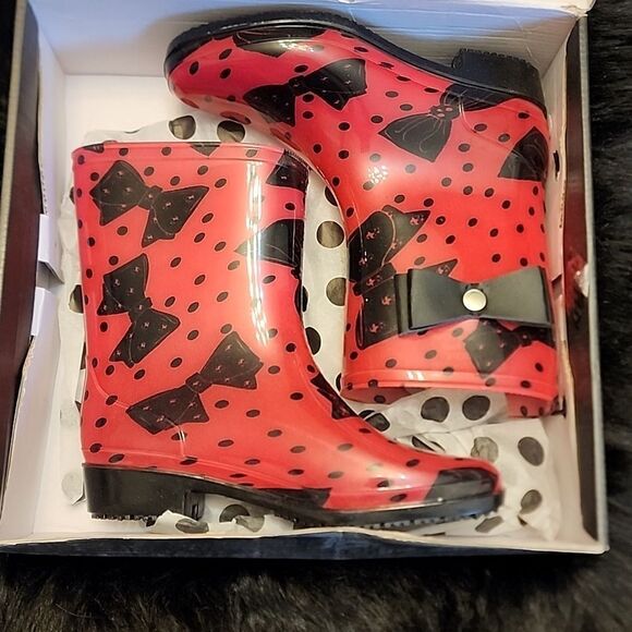 NIB Iron Fist Pink Bowed Over Cropped Rainboot Size 5 - Picture 2 of 8